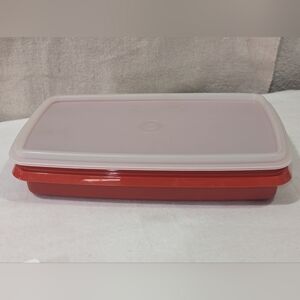 Vintage Tupperware 816 Deli Meat Cheese Keeper w/ Frosted Lid Paprika Stor Slim